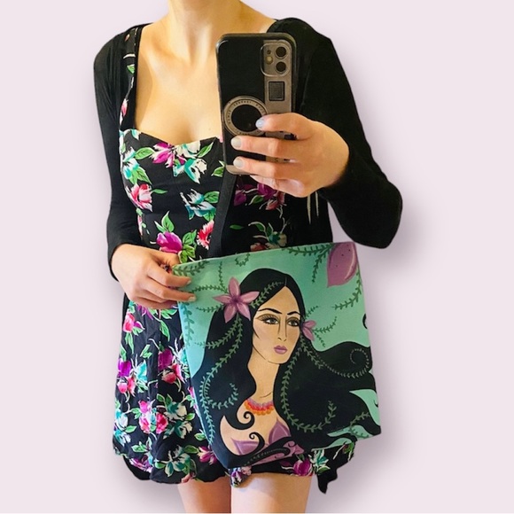 Artisan design Garden Goddess tote bag purse with lady and nature - Picture 2 of 9